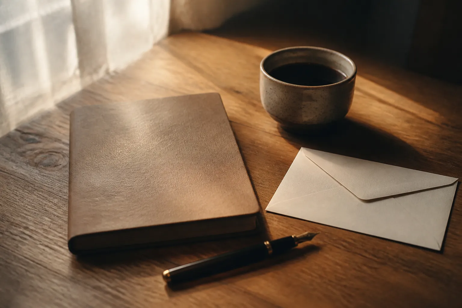 Table, carnet et lumière naturelle